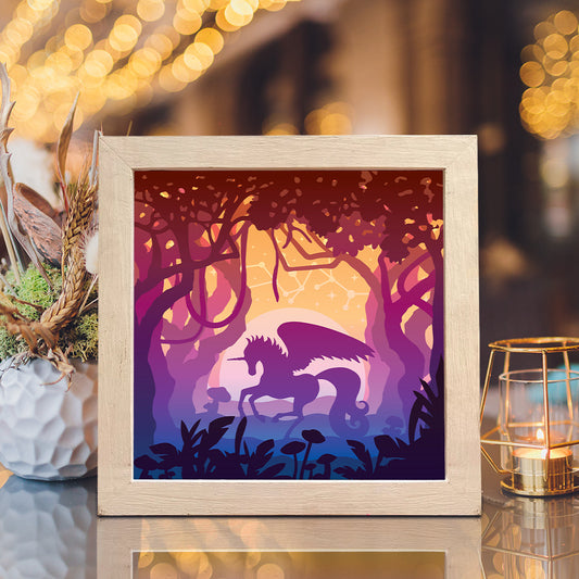 Unicorn In The Forest – 3D Lightbox SVG File for Cricut & Silhouette