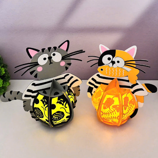 Pack 2 Cute Cat 2 - 3D Animal Paper Lantern File - Cricut File - VEKTOR KRAFT