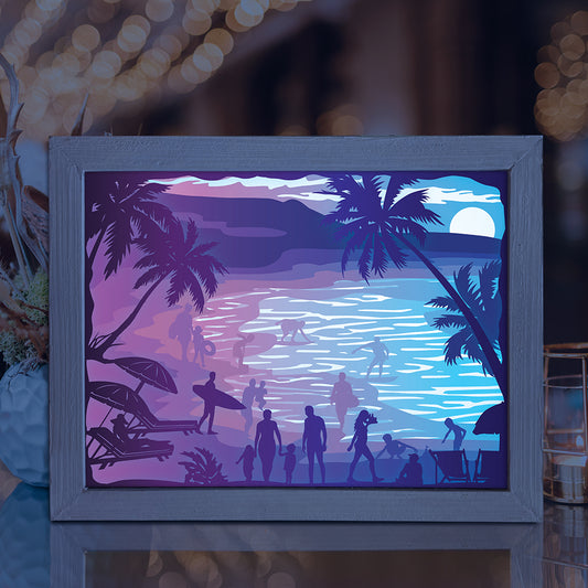 Seaside 2 - 3D Landscape Papercut Lightbox File - Cricut File - VEKTOR KRAFT
