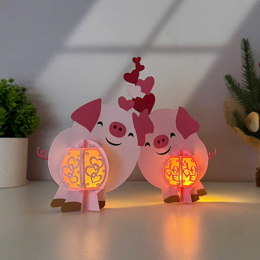 Pig Couple - 3D Animal Lantern File - Cricut File - VEKTOR KRAFT