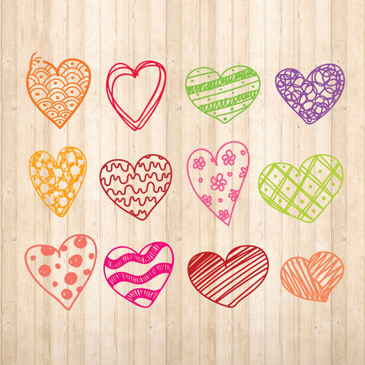 Set Of 12 Hand Drawn Hearts - Cricut File - VEKTOR KRAFT