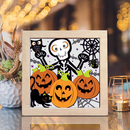 Pumpkin Skeleton – 3D Halloween Paper Cut Shadow Box File - Cricut File - (8x8 inches) - VEKTOR KRAFT