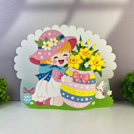 Girl Hugging An Egg – 3D Easter Pop-up Card File - Cricut File - VEKTOR KRAFT