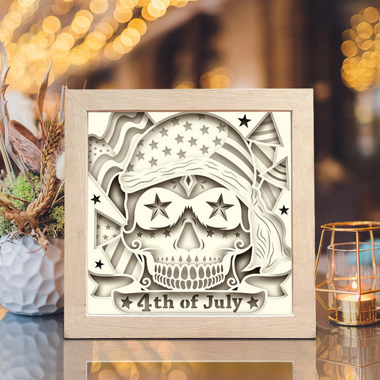 4th Of July Skull – 3D Paper Cut Shadow Box File - Cricut File - (8x8 inches) - VEKTOR KRAFT