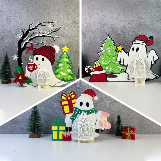 Pack 3 Christmas Ghost - 3D Christmas Lantern File - Cricut File - VEKTOR KRAFT