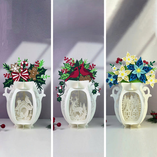 Pack 3 Vase Christmas - 3D Christmas Lantern File - Cricut File - VEKTOR KRAFT