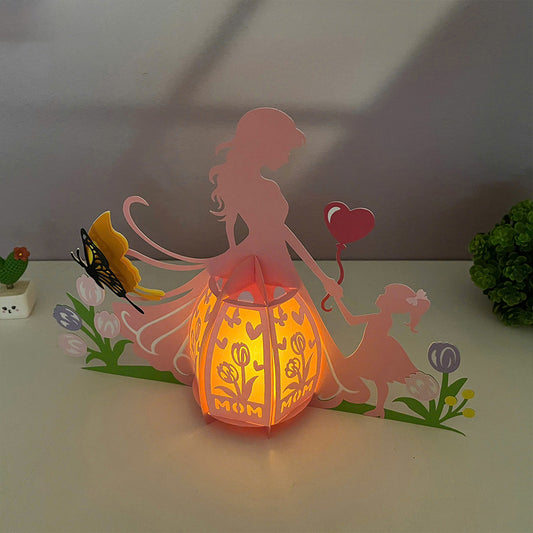 Mom And Daughter - 3D Paper Cut Lantern File - Cricut File - VEKTOR KRAFT