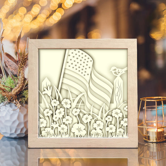 American Flag – 3D Paper Cut Shadow Box File - Cricut File - (8x8 inches) - VEKTOR KRAFT
