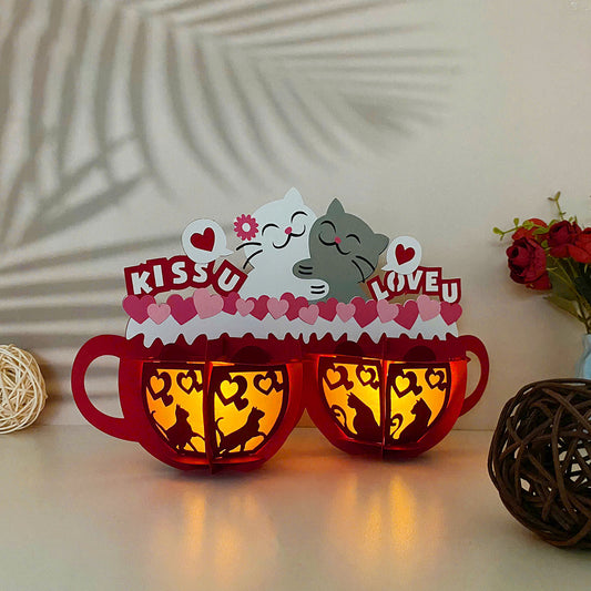 Cat Couple Cup - 3D Valentine Lantern File - Cricut File - VEKTOR KRAFT