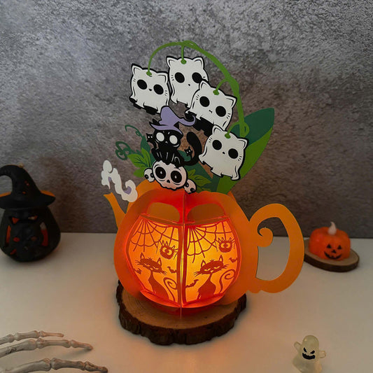 Cat Halloween - 3D Halloween Cauldron Flower Paper Lantern File - Cricut File - VEKTOR KRAFT