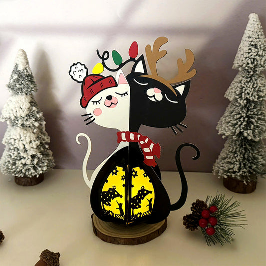 Couple Cat Xmas 2 - 3D Christmas Lantern File - Cricut File - VEKTOR KRAFT