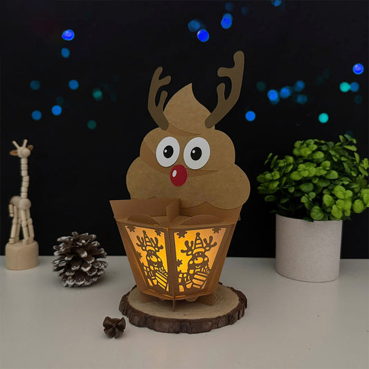 Cupcake Reindeer - 3D Christmas Paper Cut Lantern File - Cricut File - VEKTOR KRAFT