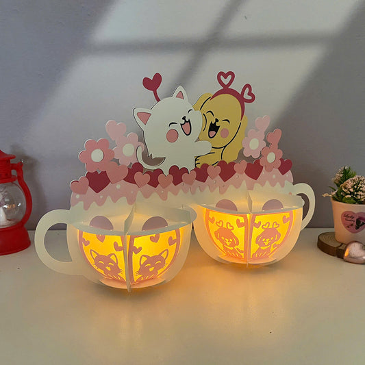 Dog Love Cat - 3D Valentine Paper Cut Lantern File - Cricut File - VEKTOR KRAFT