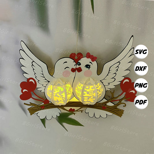 Dove Couple - 3D Valentine Paper Cut Lantern File - Cricut File - VEKTOR KRAFT