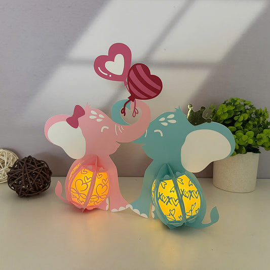 Elephant Couple - 3D Valentine Paper Lantern File - Cricut File - VEKTOR KRAFT
