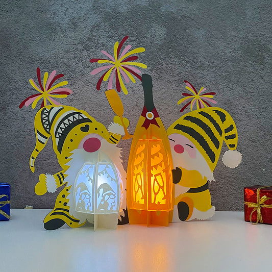 Fireworks Gnome - 3D New Year Paper Cut Lantern File - Cricut File - VEKTOR KRAFT