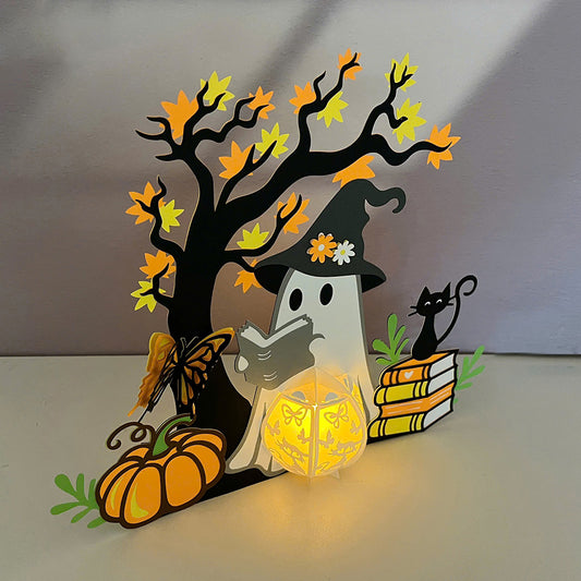 Ghost Reading Book - 3D Halloween Paper Lantern File - Cricut File - VEKTOR KRAFT