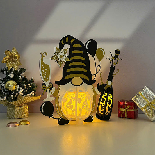 Gnome New Year 2 - 3D New Year Paper Cut Lantern File - Cricut File - VEKTOR KRAFT