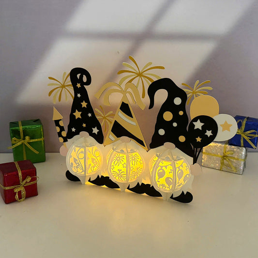 Gnome New Year - 3D New Year Paper Cut Lantern File - Cricut File - VEKTOR KRAFT