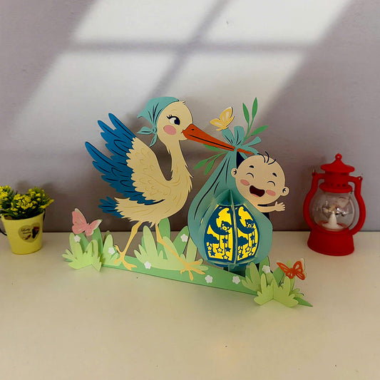 Stork and Baby - 3D Paper Cut Lantern File - Cricut File - VEKTOR KRAFT