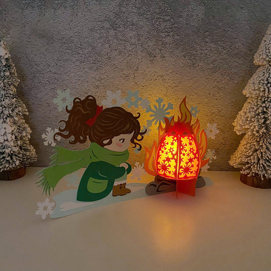 Winter Girl 2 - 3D Christmas Lantern File - Cricut File - VEKTOR KRAFT