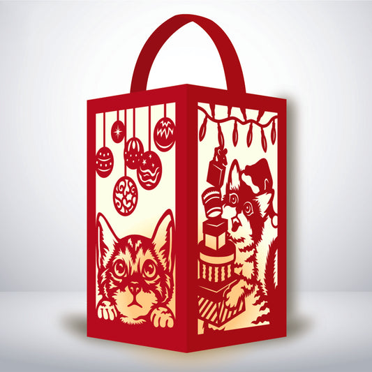 Cat Christmas - 3D Paper Lantern File 1 - Cricut File - VEKTOR KRAFT