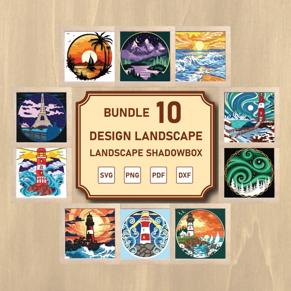 Bundle Landscape Shadow Box - 3D Landscape Papercut Lightbox File - Cricut File - VEKTOR KRAFT