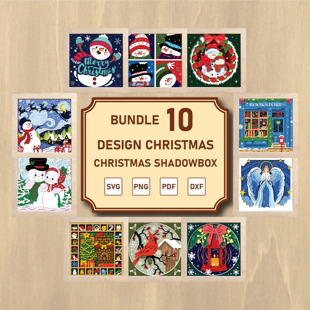 Bundle Christmas Shadow Box – 3D Christmas Paper Cut Shadow Box File - Cricut File - (8x8 inches) - VEKTOR KRAFT