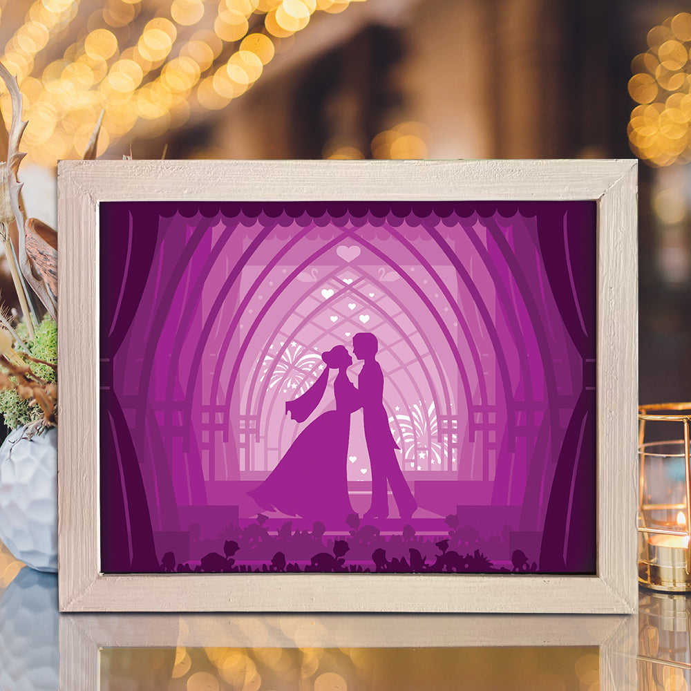 Wedding paper cut light box with names and date
