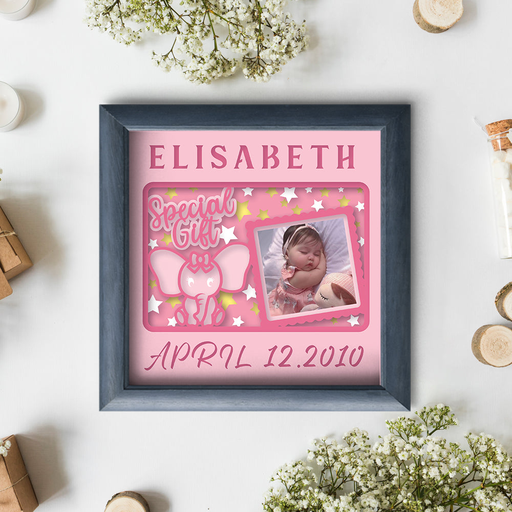 Baby birth stats nursery shadow box design