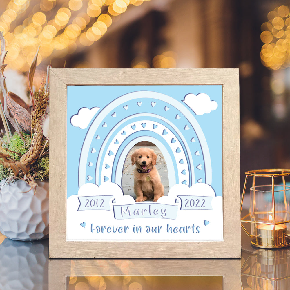 Pet memorial shadow box with name and silhouette