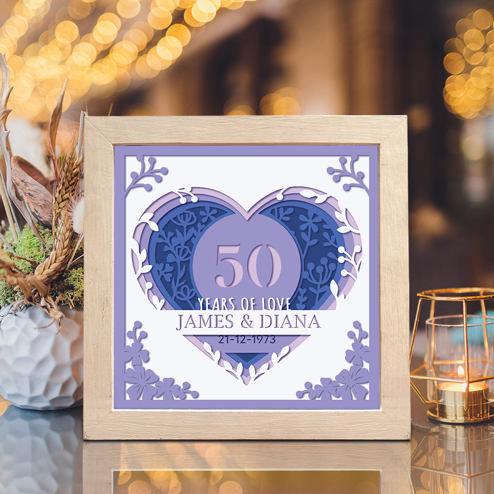 Anniversary shadow box with two names and wedding date