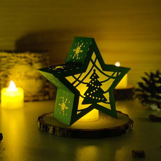 Star shaped paper cut light box lantern glowing