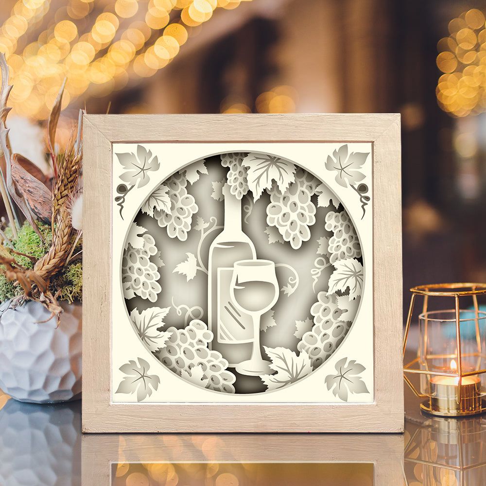 Wine – 3D Paper Cut Shadow Box File - Cricut File - (8x8 inches) - VEKTOR KRAFT