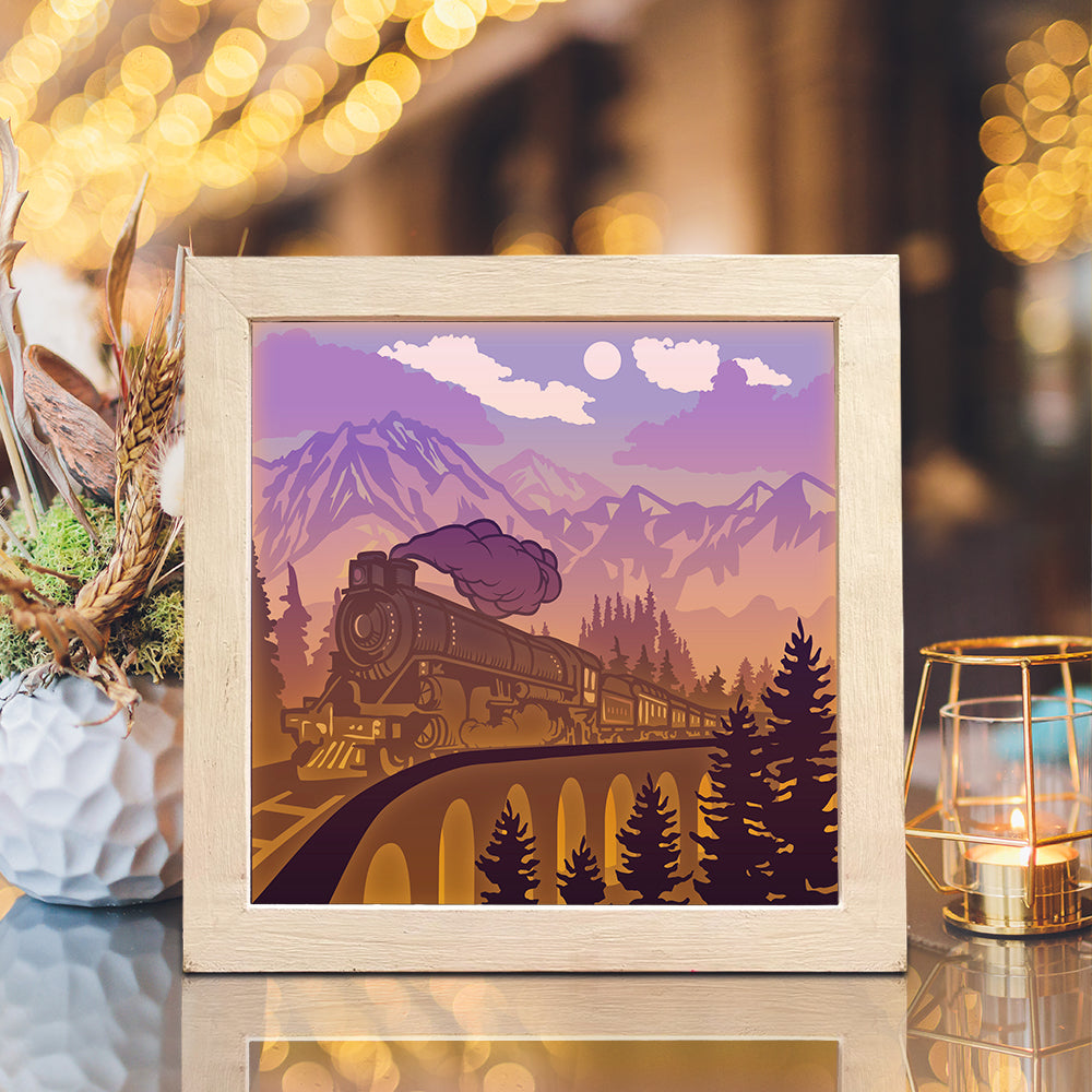 Old Train 1 Square – 3D Lightbox SVG File for Cricut & Silhouette