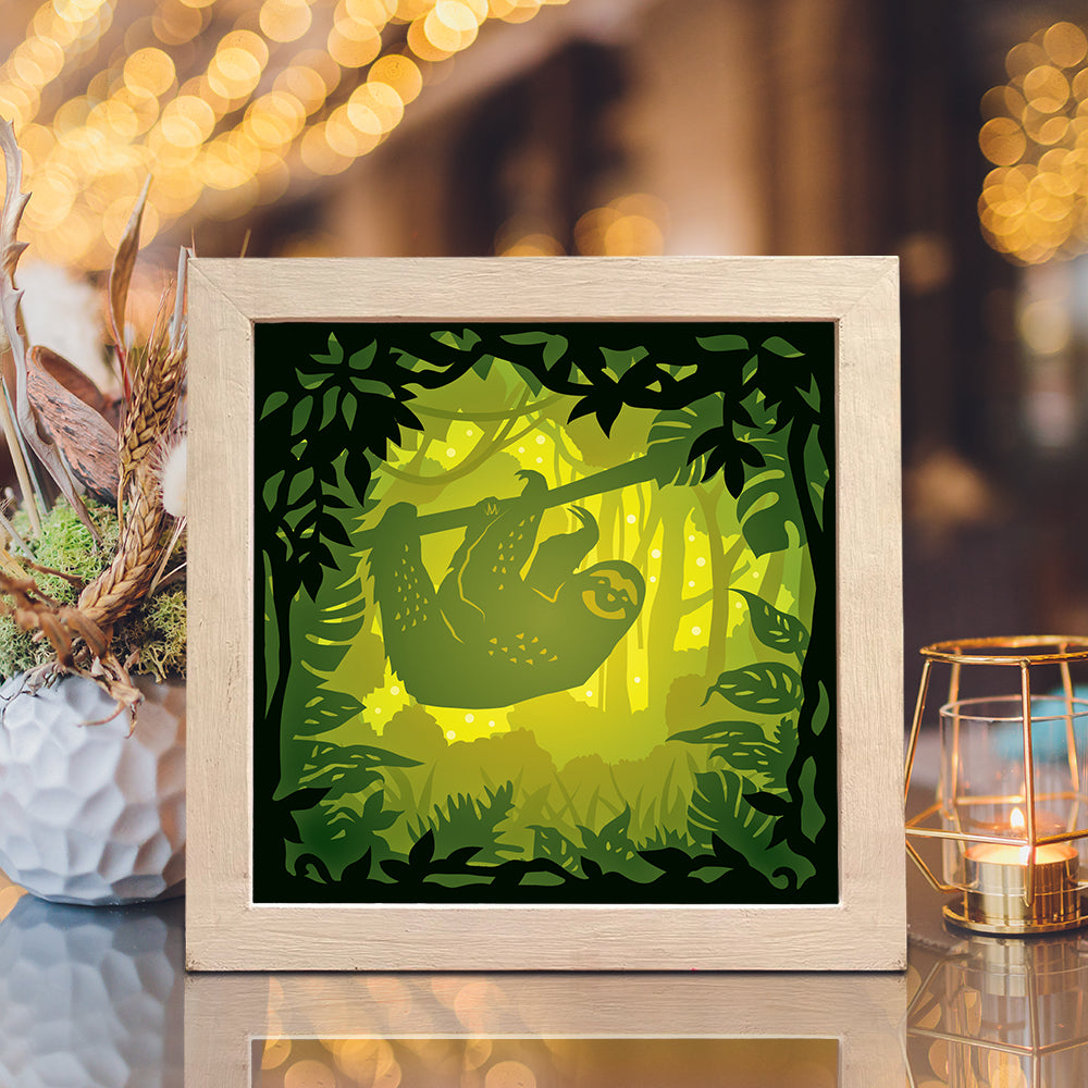 Sloth In The Jungle – 3D Lightbox SVG File for Cricut & Silhouette