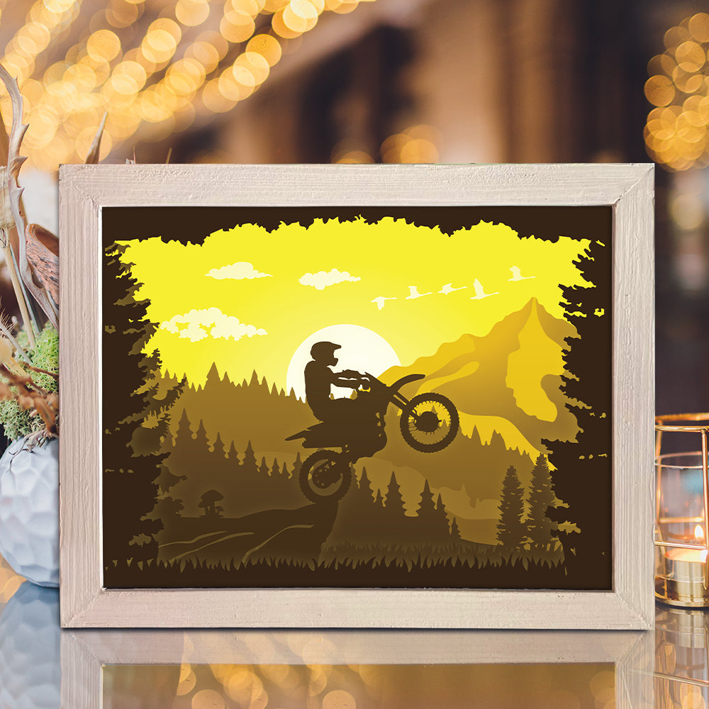 Motocycle In The Mountain – 3D Lightbox SVG File for Cricut & Silhouette