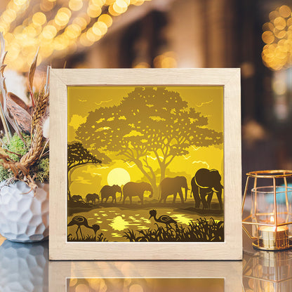 Elephant 1 square – 3D Lightbox SVG File for Cricut & Silhouette