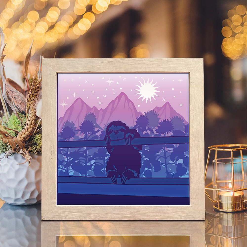 Sloth And Sunfower – 3D Lightbox SVG File for Cricut & Silhouette