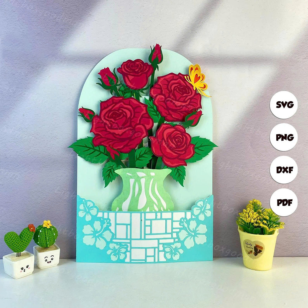 Flower Vase Rose – 3D Pop-Up Card SVG File for Cricut & Silhouette
