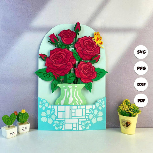 Flower Vase Rose – 3D Pop-Up Card SVG File for Cricut & Silhouette