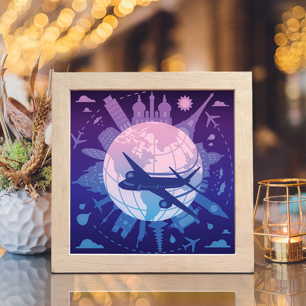 Plane Flying Around Globe – 3D Lightbox SVG File for Cricut & Silhouette