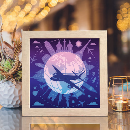 Plane Flying Around Globe – 3D Lightbox SVG File for Cricut & Silhouette