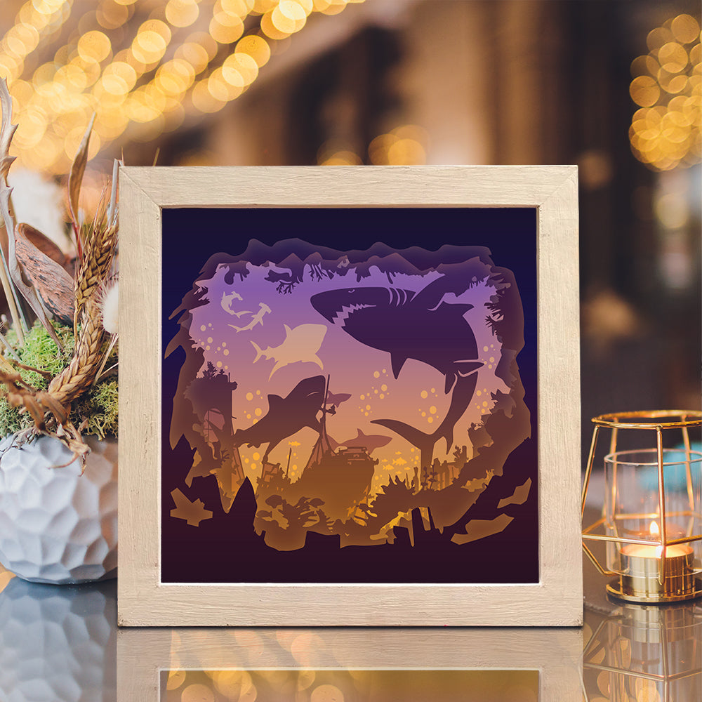 Shark 1 Square – 3D Lightbox SVG File for Cricut & Silhouette