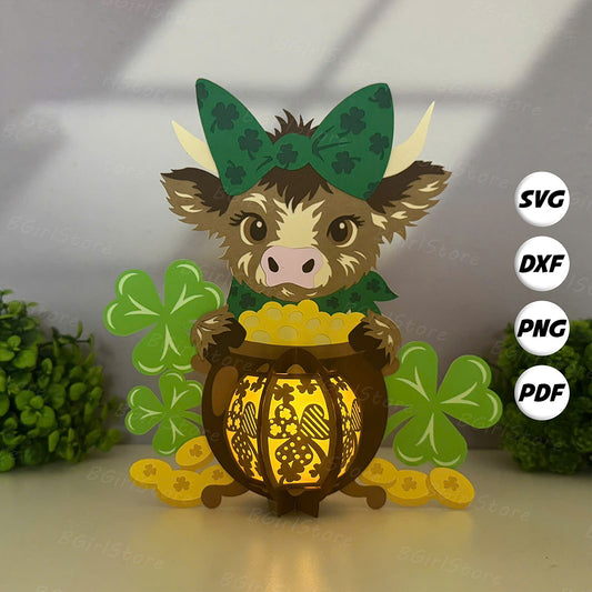 Highland Cow - 3D St. Patrick's Day Paper Cut Lantern File  - Cricut File  - VEKTOR KRAFT