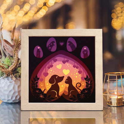 Cat And Dog Love – 3D Lightbox SVG File for Cricut & Silhouette