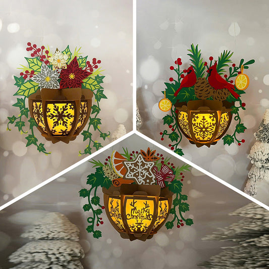 Pack 3 Christmas Flower Pot - 3D Christmas Lantern File - Cricut File  - VEKTOR KRAFT