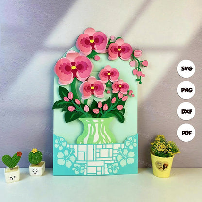 Flower Vase Orchid – 3D Pop-Up Card SVG File for Cricut & Silhouette