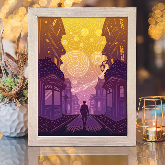 Starry Night 2 - 3D Landscape Papercut Lightbox File - Cricut File - VEKTOR KRAFT