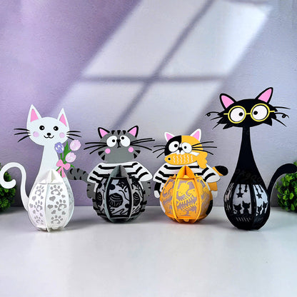 Pack 4 Cute Cat - 3D Animal Paper Lantern File  - Cricut File  - VEKTOR KRAFT